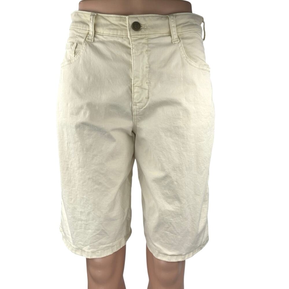 Pilcro Women's Cream White High Waist Straight Leg Chino Khaki Bermida Shorts 25
